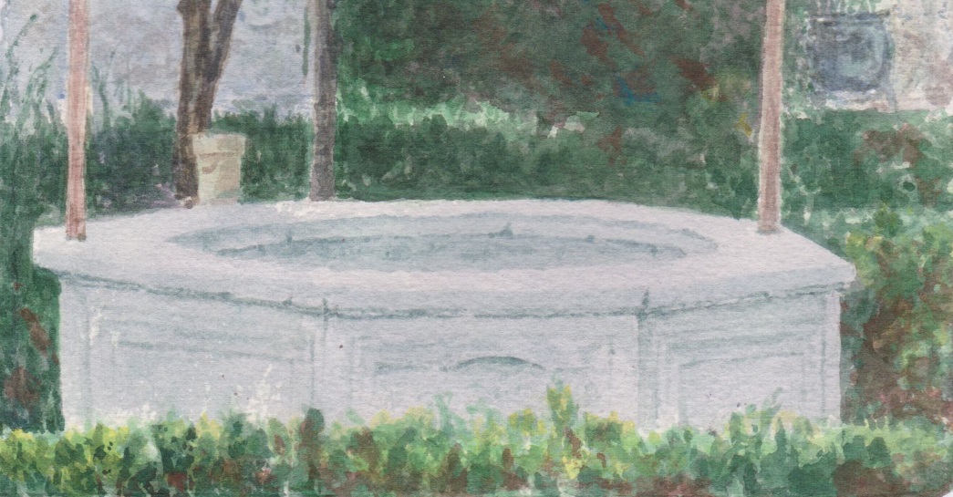 Raffaele Arringoli, Villa Borghese - il pozzo del Museo Canonica, acquerello su carta, cm 20x20, 2018 - Particolare